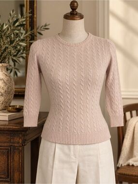 J Crew Cashmerew Black Label Blush Pink Cable Knit Sweater Top XXSml